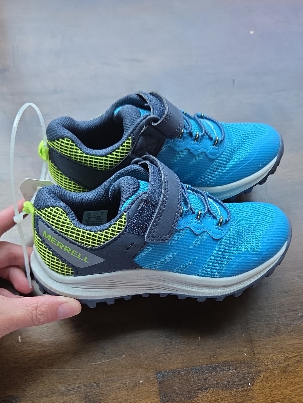 Merrell Size 12.5 Kids Bright Blue and Neon Yellow Trail Sneakers NEW
